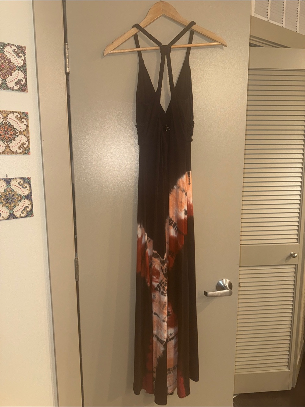 Sky Brown Tie-Dye Maxi Dress with Strappy Back - Picture 3 of 3